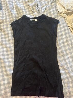 Zara Black Cap-Sleeve Ribbed Knit Top